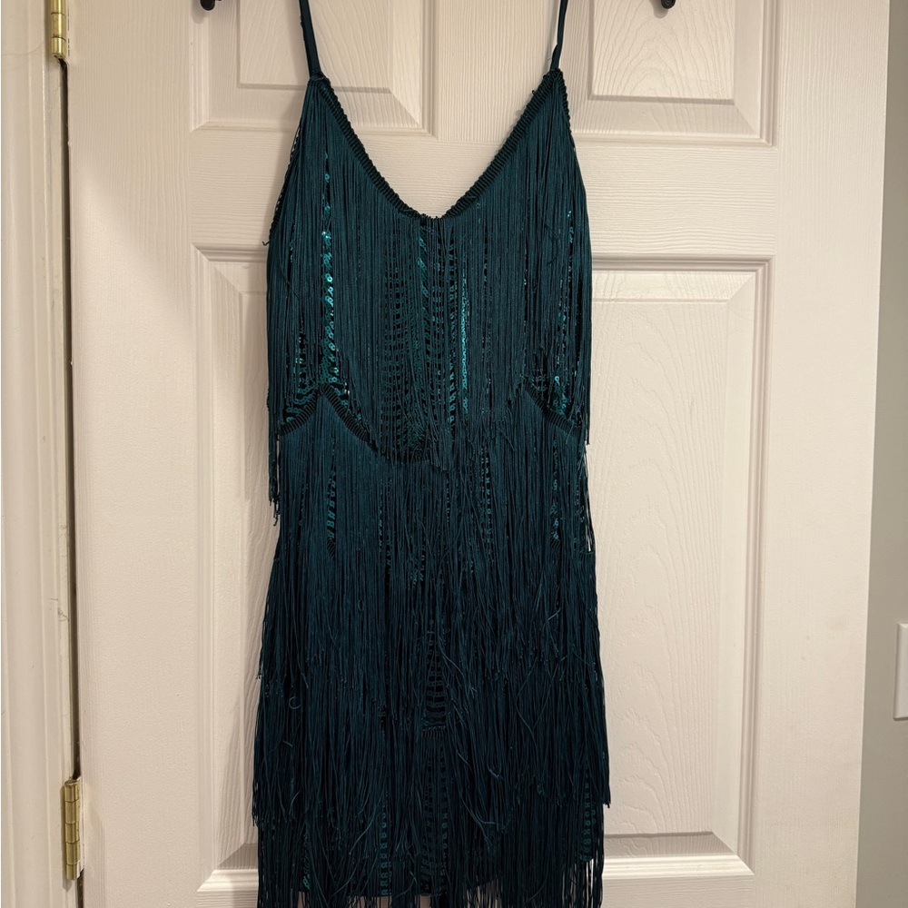 Lulu's Green Fringe Flapper Mini Dress - Size M